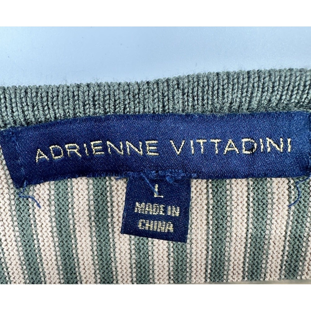 Adrienne Vittadini Green Knit Round Neck Long Sleeve Pullover Sweater L Stripe - Picture 2 of 8